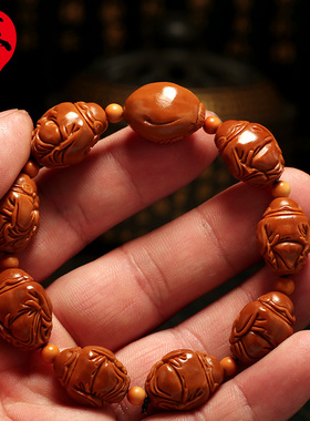 橄榄核手串1.3小籽八宝财神核雕手工雕刻八方来财文玩手链男女士