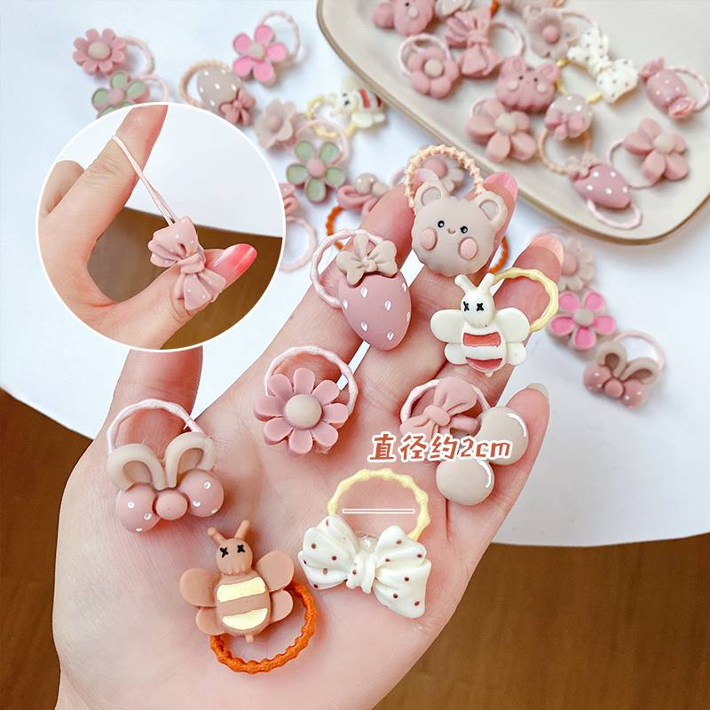 奶咖色儿童拇指发圈宝宝头绳发饰小女孩扎头发绳不伤发橡皮筋头饰