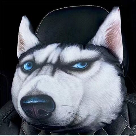 极速汽车颈枕哈士奇卡通3D二哈抽取式纸巾汽车枕头车载护颈枕车用