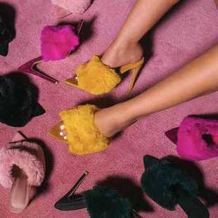 European Station Sandals Candy Color Luxury Rabbit Fur High