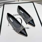 复古拼接低跟奶奶鞋 Uncle 法式 女新款 女 Jian尖头浅口软底单鞋