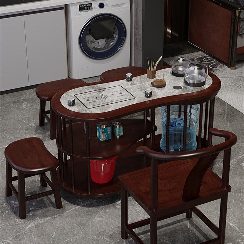 阳台岩板茶桌椅组合实木移动小茶桌家用新中式烧水壶茶几泡茶一体