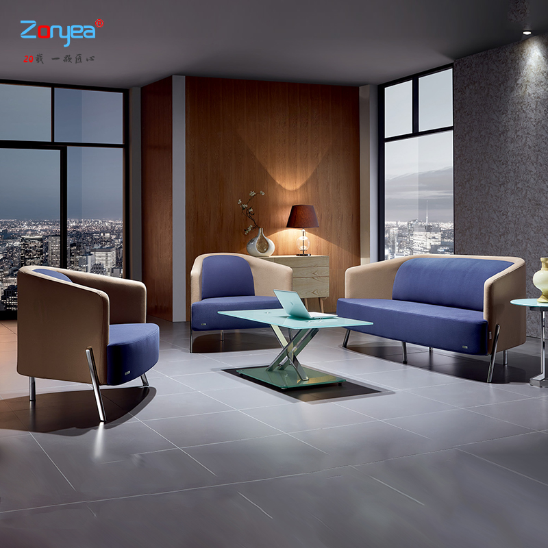 办公沙发简约现代会客接待休闲沙发茶几布艺单三人位网红创意沙发