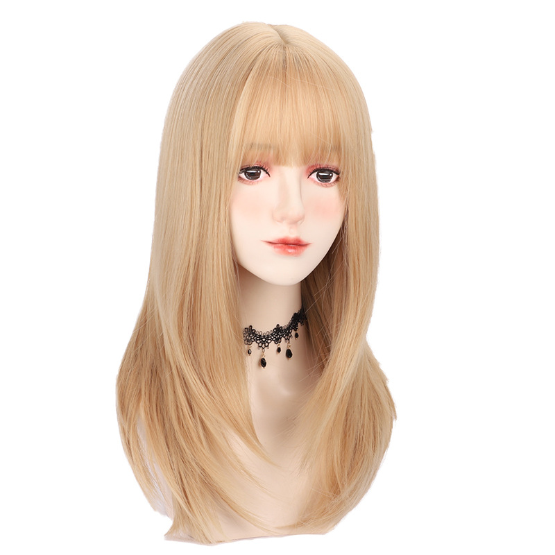 厂家美啦假发女 韩版金色长直发头套修饰脸型高温丝全头套齐浏海