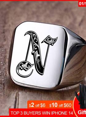 Vnox Retro Initials Signet Ring for Men 18mm Bulky Heavy Sta