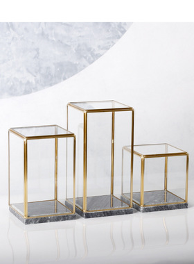 现代大理石底座玻璃罩摆件轻奢软装展示防尘罩样板房书柜样品装饰