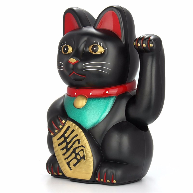 .Black 5inch / 12.5cm Feng Shui Beckoning Cat Wealth Fortune