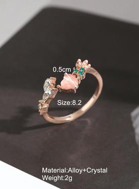 Love Pink Diamond Ring rings women食指戒指环爱心粉钻戒指女