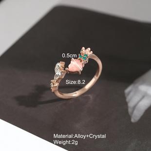 Love Pink Diamond Ring rings women食指戒指环爱心粉钻戒指女