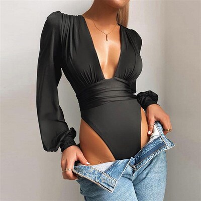 好货Jumpsuit Women Sexy Low Chest Outfits Low-cut Solid Colo