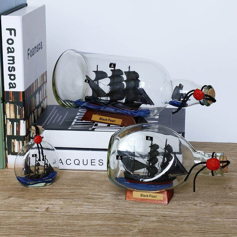 黑珍珠号加勒比海盗瓶中船玻璃漂流瓶许愿瓶创意摆件男孩生日礼品
