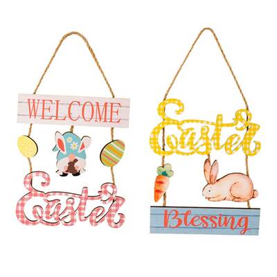 极速Wooden Happy Easter Pendant Bunny Welcome Sign Indoor