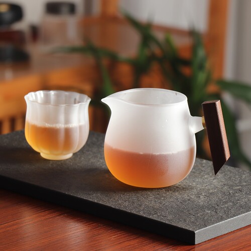 好货日式公道杯玻璃茶漏一体磨砂分茶器带手柄公杯茶滤杯功夫茶茶