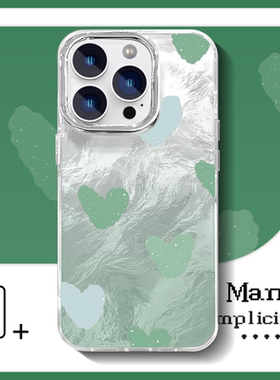 韩系简约绿色爱心冰川纹手机壳适用苹果16proMaxOPPOa96一加13荣耀200小米15真我GT6华为p70红米K80vivos19硬
