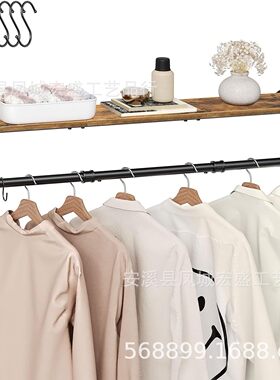 黑色单层服装店服装陈列架工业风壁挂式可置物衣架