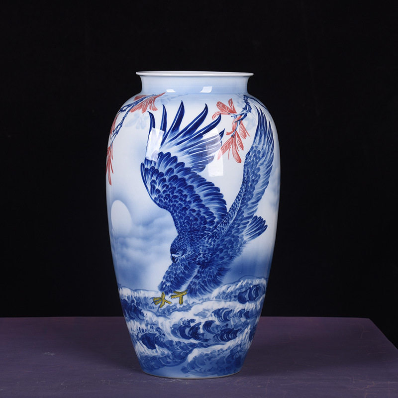 陶瓷花瓶 中国红描金牡丹花瓶大号鱼尾瓶 陶瓷工艺品家居装饰摆件
