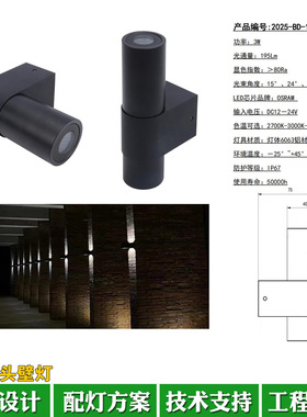 户外防水LED双头壁灯6W10W单头壁灯3W5W公园小区别墅照明DC24V