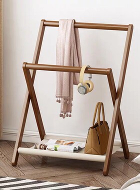 床头衣帽架落地小实木卧室晚上睡觉临时搭衣裤收纳北欧挂衣架家用