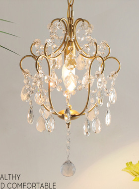 轻奢餐厅水晶小吊灯美式复古玄关入户过道阳台灯法式中古楼梯灯具