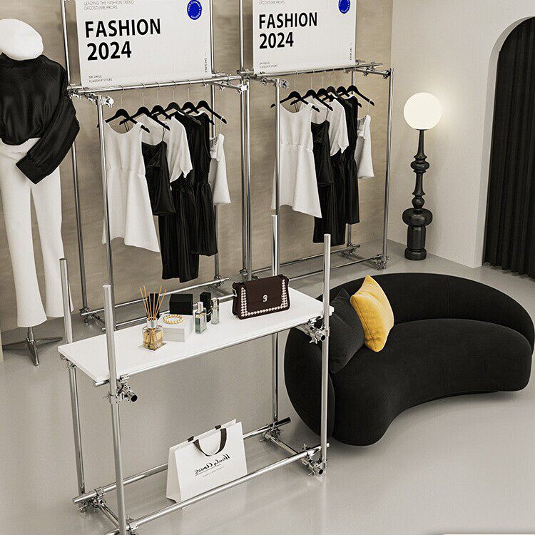 服装店展示架不锈钢快闪挂衣架工业风脚手架买手店陈列落地架潮装