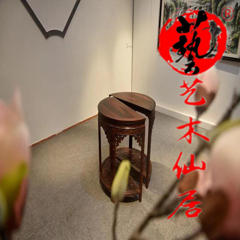 大红酸枝半圆桌交趾黄檀玄关台 墙边桌门厅玄关柜进门半圆走廊桌