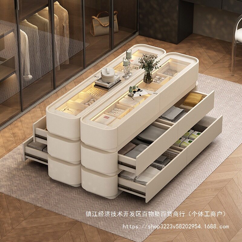 法式奶油风斗柜一米中岛柜落地首饰柜抽屉式衣帽间饰品柜展示柜小