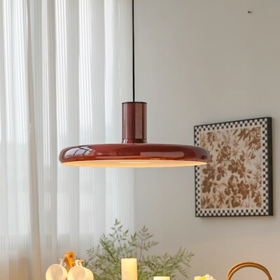 北欧复古红色飞碟吊线灯客厅吧台岛台餐厅吊灯奶油风氛围灯装饰灯