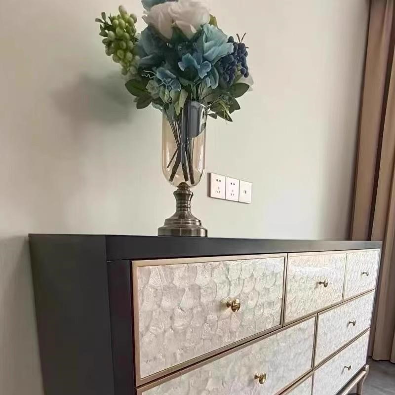 美式轻奢贝壳七斗柜现代简约客厅餐边柜入户玄关柜卧室储物收纳柜