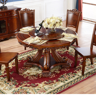 现货欧式豪华餐桌椅组合高档别墅圆台实木吃饭圆桌子1.3米新款