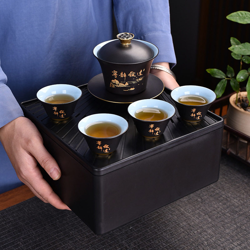 旅行茶具套装便携包创意车载盖碗茶杯收纳茶盘整套快客杯一壶四杯