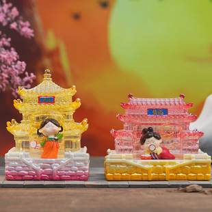 唐小糖国潮古楼风小灯客厅桌面家居装饰品树脂小摆件小玩具微景观