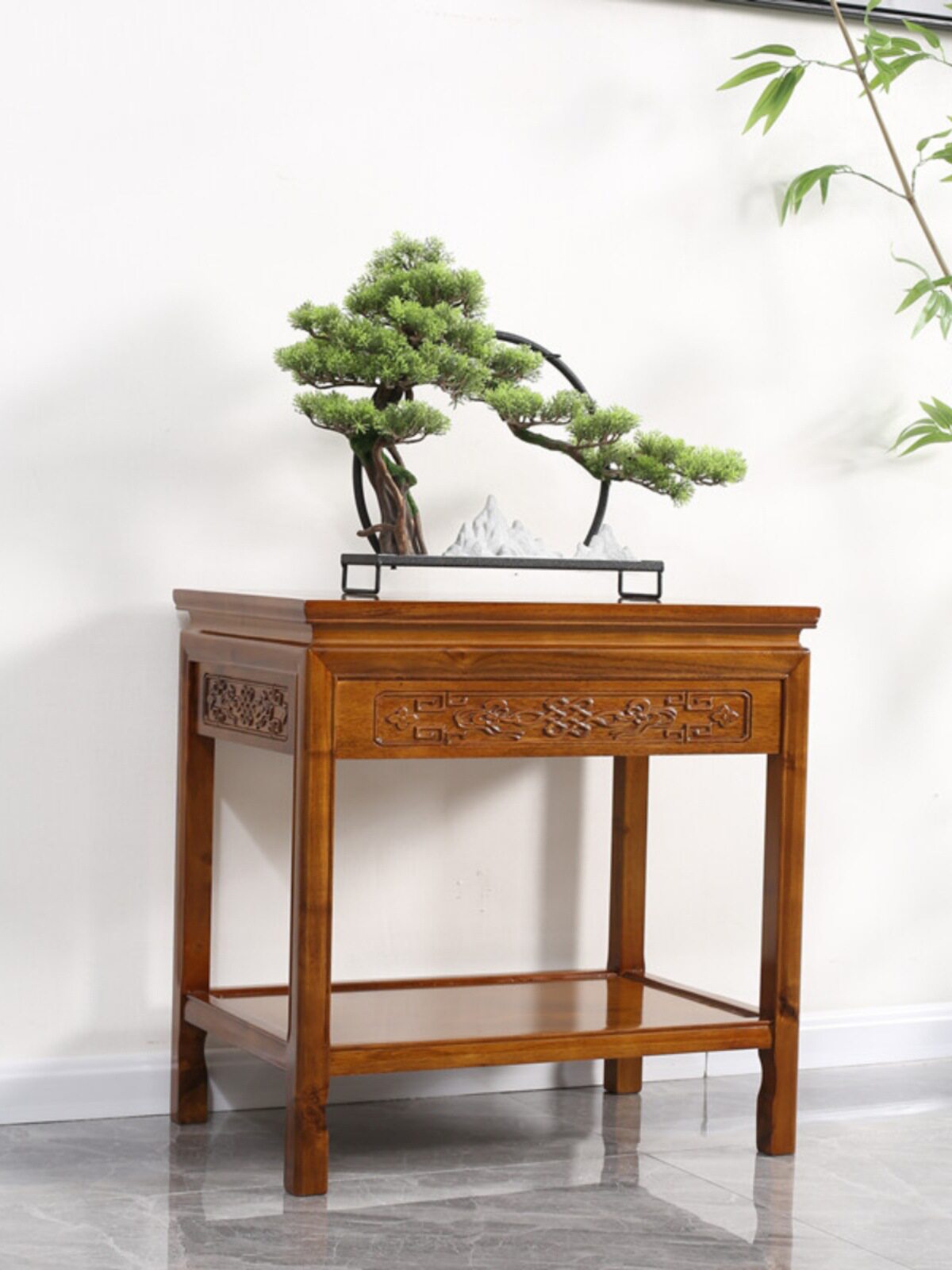中式榆木抽屉花架鱼缸架