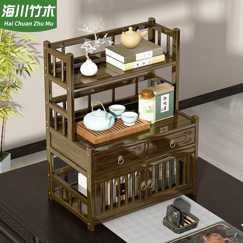 小型实木中式茶桌博古架