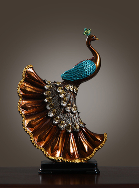 L新中式办公室招财孔雀摆件家居装饰品客厅酒柜装饰品摆设新婚礼