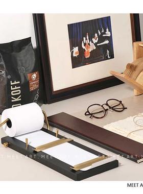 样板间书房桌面装饰品摆件皮写字板桌垫咖啡豆主题装饰书办公用品