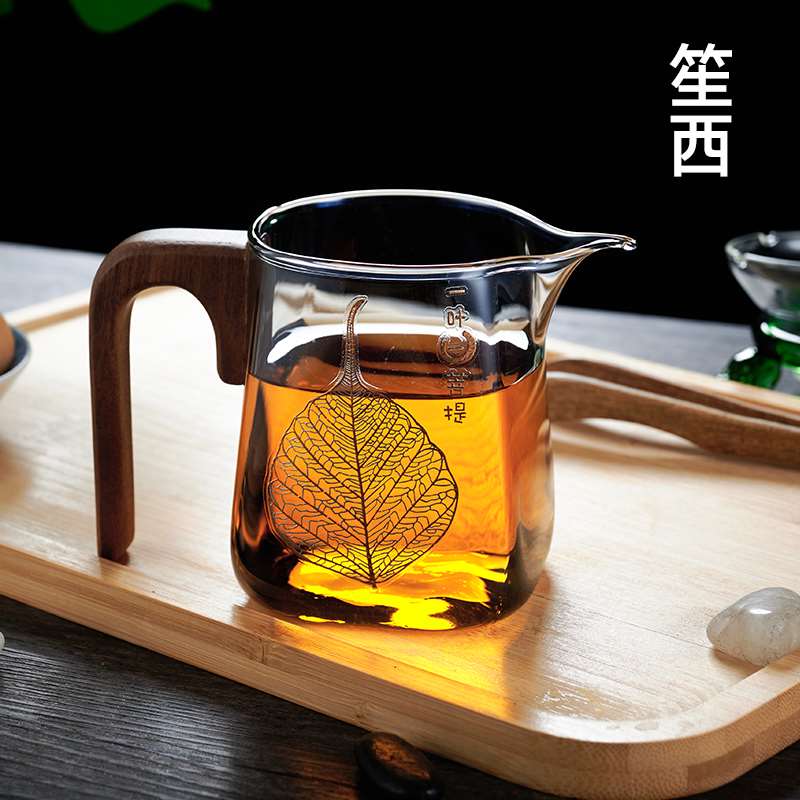 日式墨黑水滴公道杯玻璃功夫茶具透明匀杯分茶器大号茶海公杯
