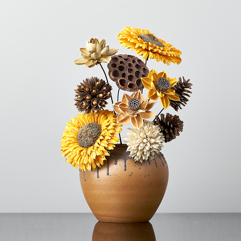 落地干花花束向日葵长枝干花花瓶复古插干花客厅干花和花瓶套装真