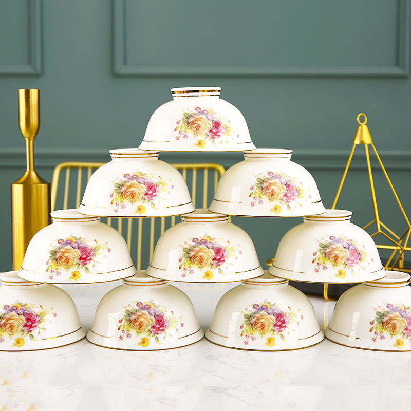 4.5英寸骨瓷碗餐具单碗家用吃饭碗高脚面碗简约陶瓷碗汤碗米饭碗