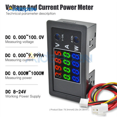 DC 100V 10A 1000W Digital Voltmeter Ammeter Wattmeter 4 dig