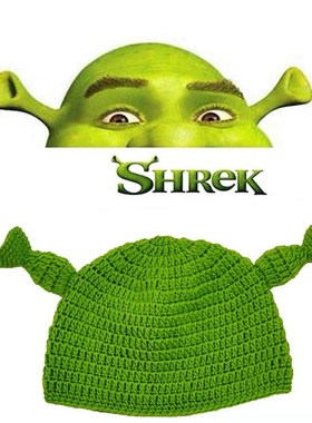 新品痞幼同款史瑞克搞怪毛线针织帽 shrek winter hat cap handma
