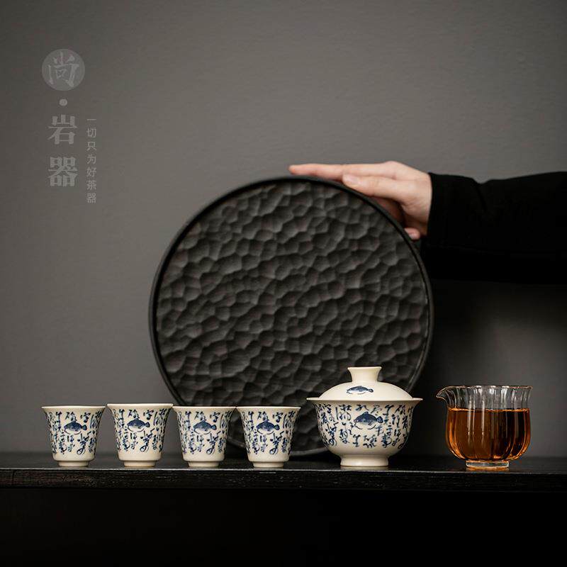 创意半彩桂鱼盖碗茶具套装2026新款轻奢高档办公室泡茶专用茶具