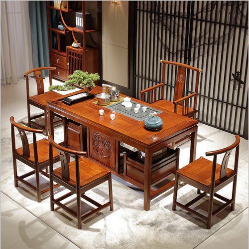广西中式实木茶桌椅组合套装办公家用会客喝茶桌格木茶台一体