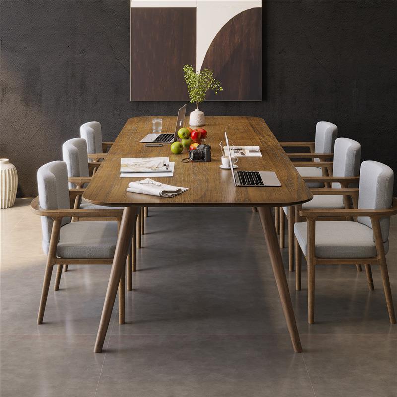 北欧实木大板会议桌 长方形工作台商用实木长条桌简约多人办公桌