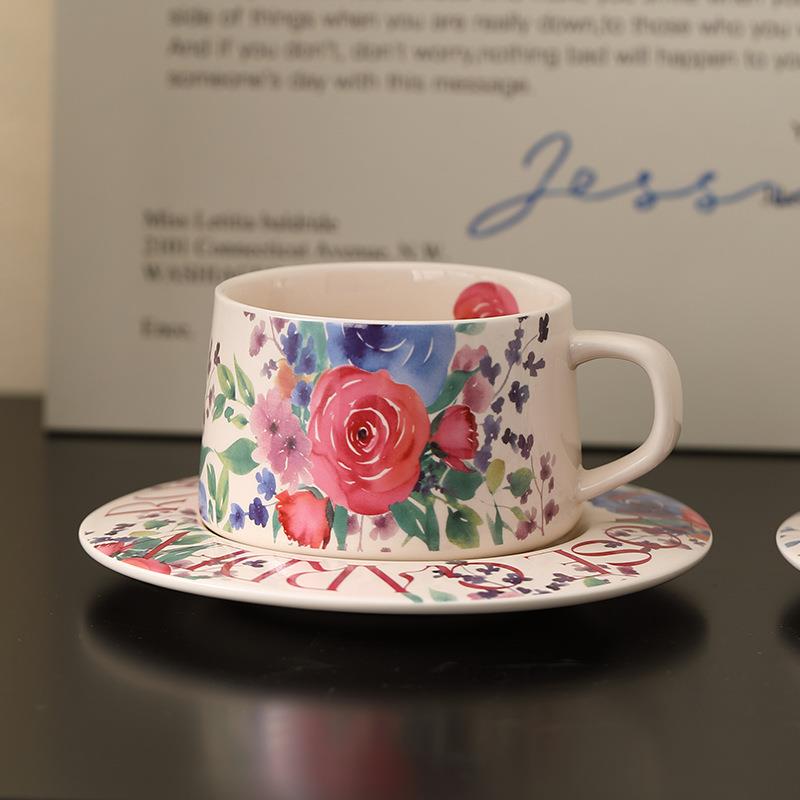 特别好看精致咖啡杯陶瓷复古高级感中古杯子马克杯下午茶杯碟套装