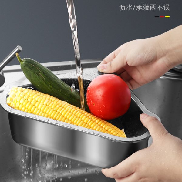 304不锈钢厨房水槽三角沥水篮置物架倒剩菜剩饭过滤神器 抹布收纳