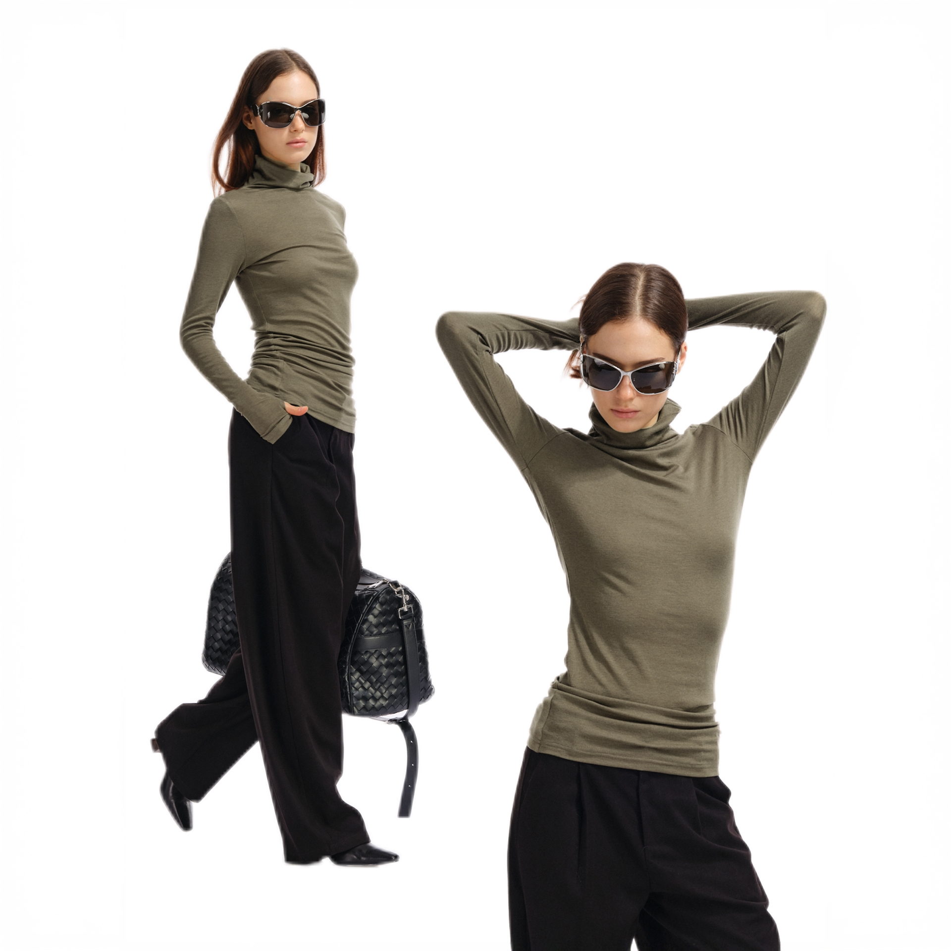 Two little guys*天丝羊毛轻薄舒适弹力高领堆叠打底套指T恤