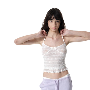 透视立体花纹锦棉蕾丝小蝴蝶结内搭吊带 guys Two little