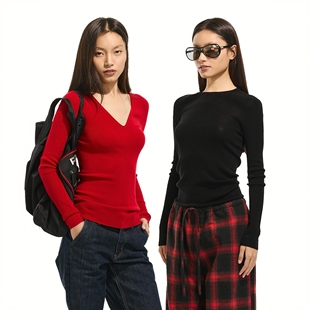 亲肤可机洗羊毛无缝全成型多领型打底V领 guys 圆领 little Two