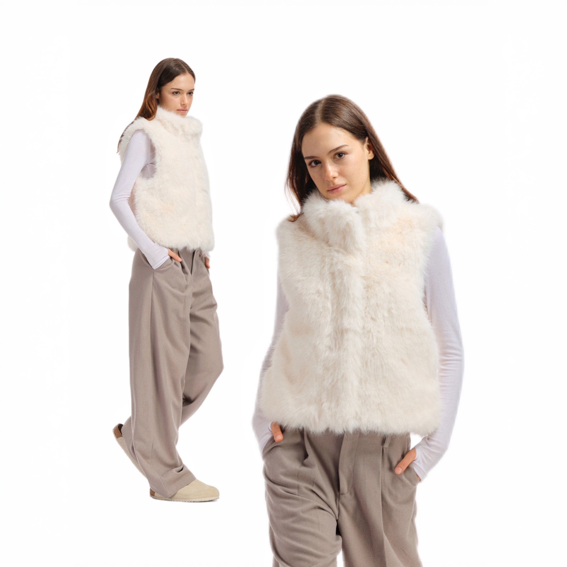 Two little guys*仿山羊绒侧开叉设计保暖环保皮草马甲