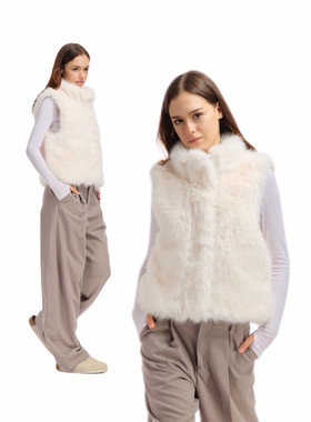 Two little guys*仿山羊绒侧开叉设计保暖环保皮草马甲